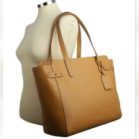LAUREN BY RALPH LAUREN Harper Parker Tan Leather Tote Large $244 NWOT - Picture 6 of 11